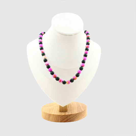 Malachite quality 7A + Pink yellow Beads Necklace