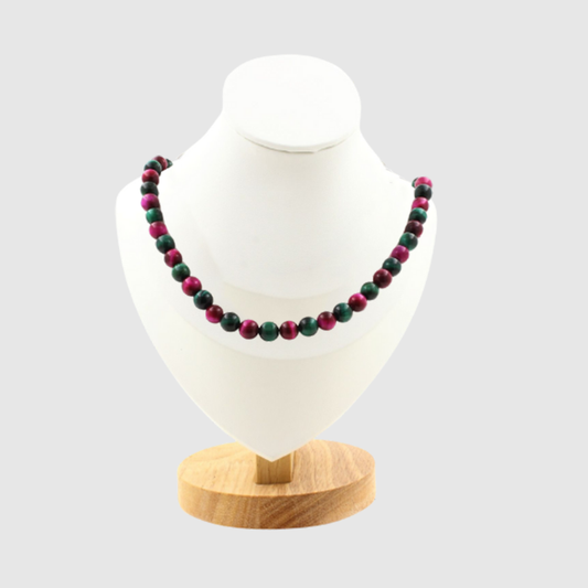 Green Tiger's Eye + Fuchsia Tiger's Eye 8 mm beads Necklace