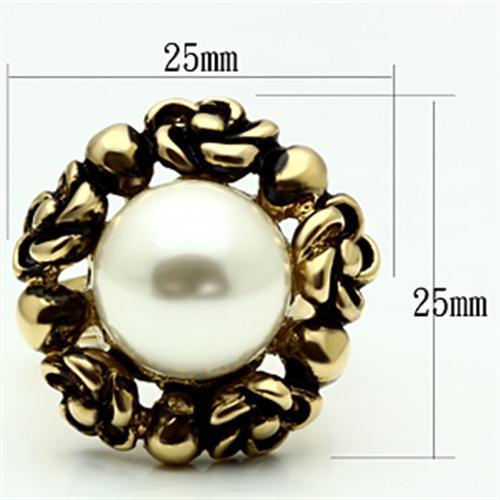 GL308 - Gold Brass Ring with Synthetic Pearl in White