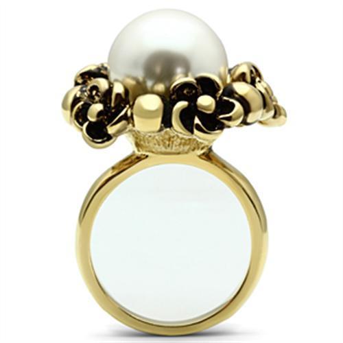 GL308 - Gold Brass Ring with Synthetic Pearl in White