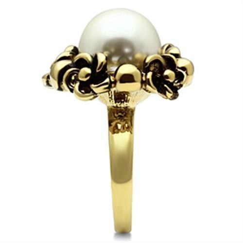 GL308 - Gold Brass Ring with Synthetic Pearl in White