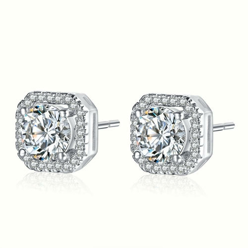 White Gold Crystal Stud Earrings for Women