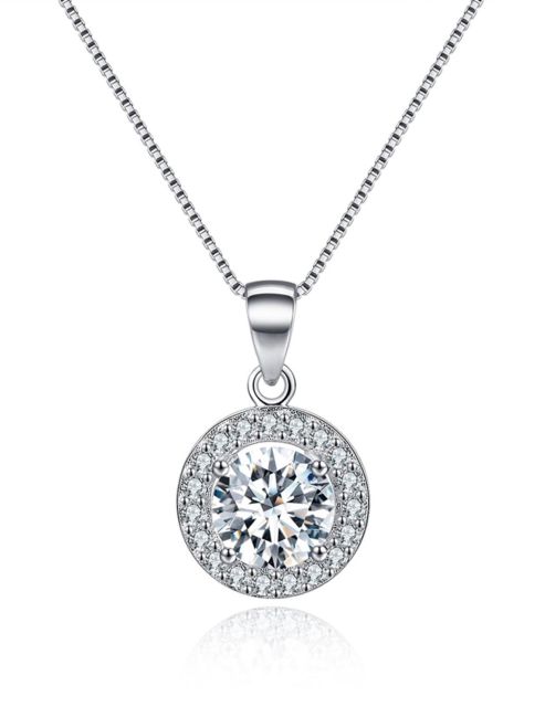 Round Halo Crystal Pendant Necklace