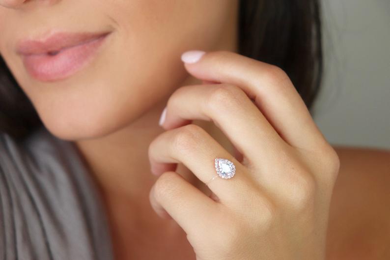 Sterling Silver Floating Pear Shaped Ring