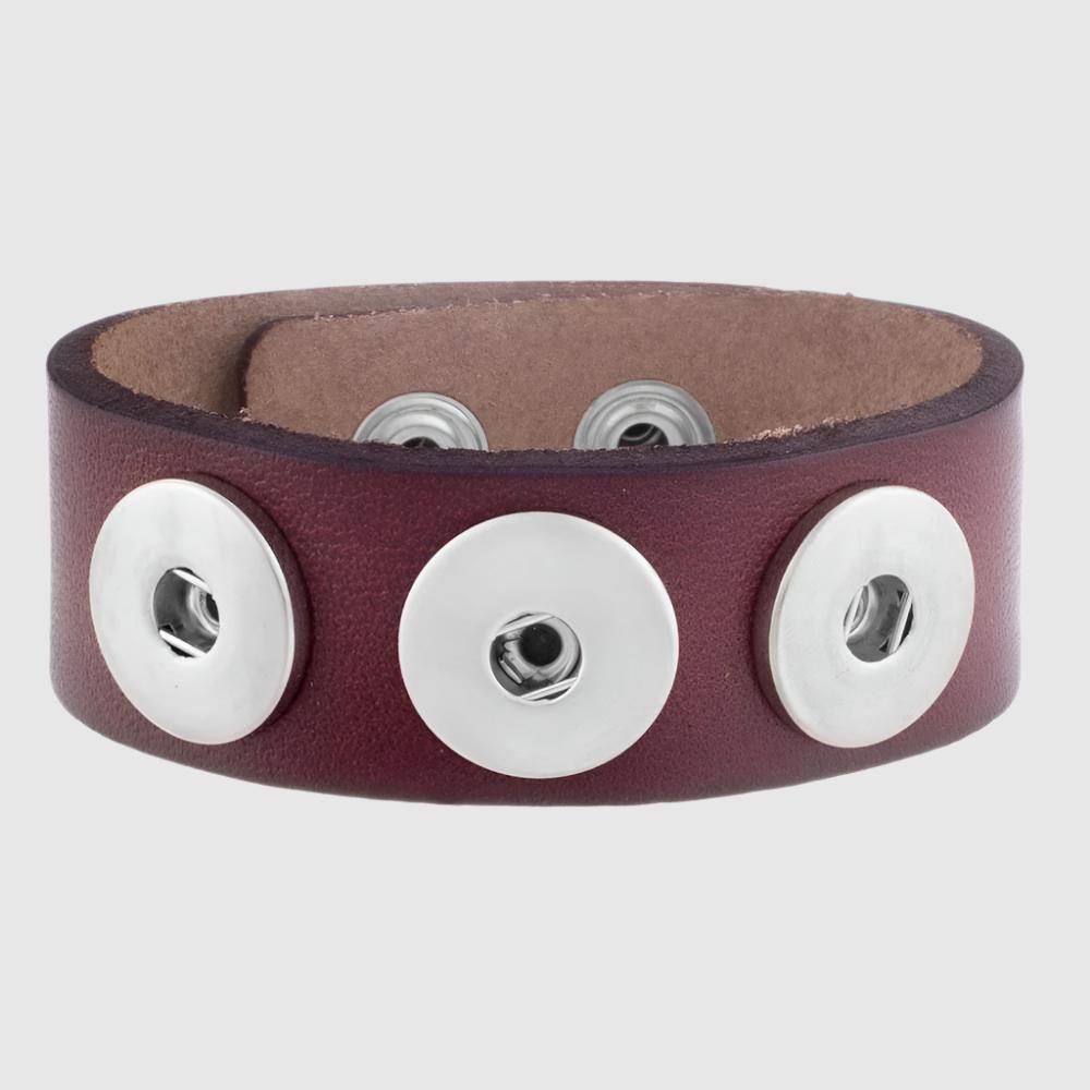 Three Snap Leather Cuff Bracelet