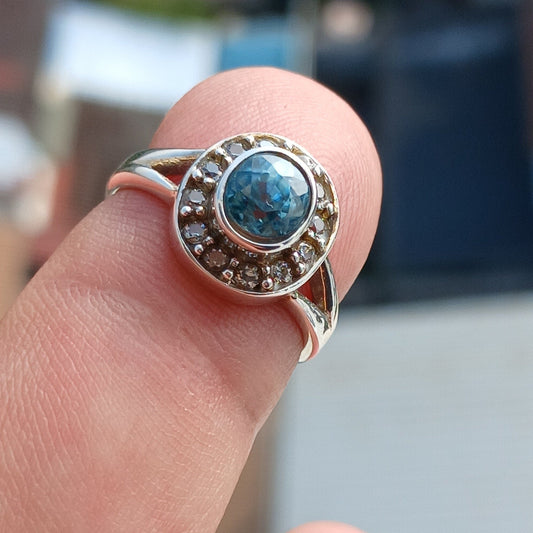 Natural Blue Zircon Cocktail Ring