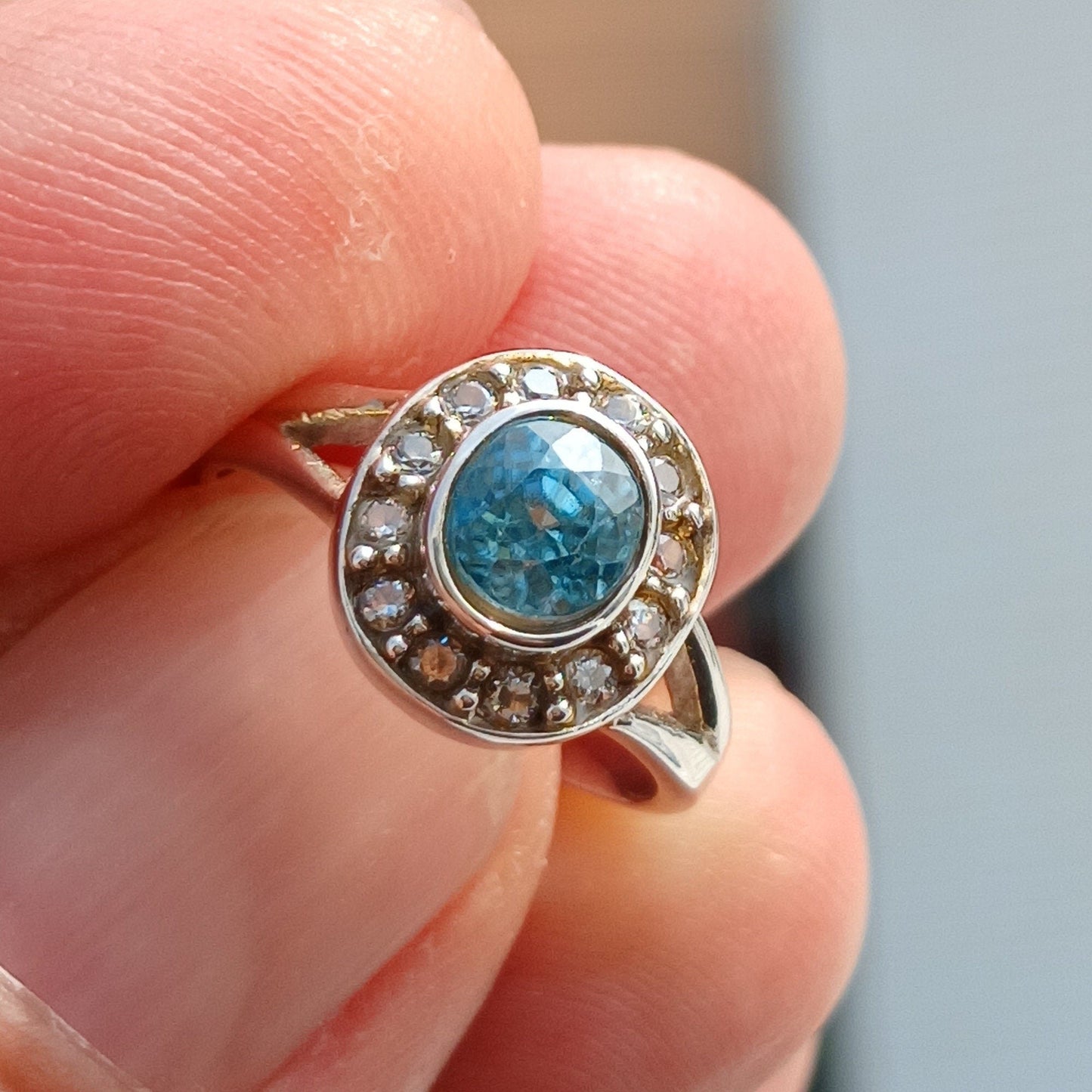 Natural Blue Zircon Cocktail Ring