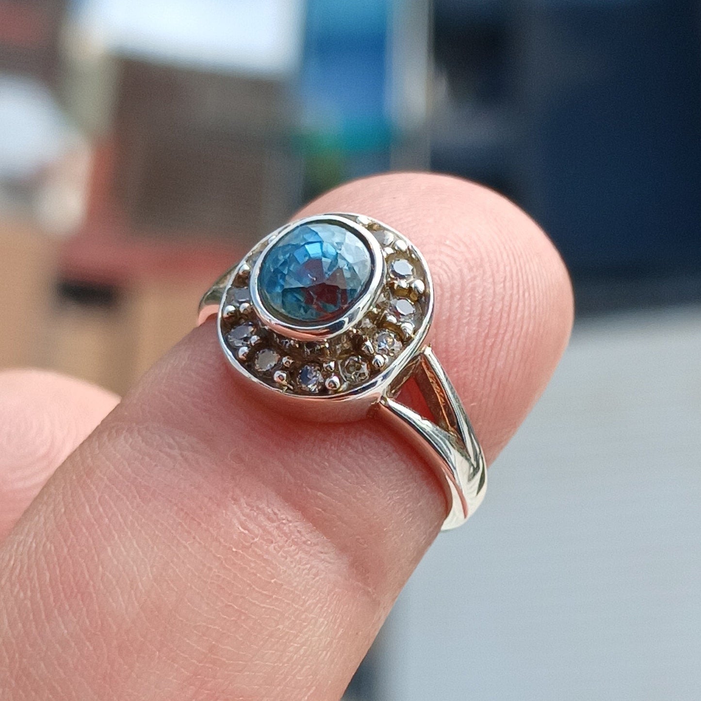 Natural Blue Zircon Cocktail Ring