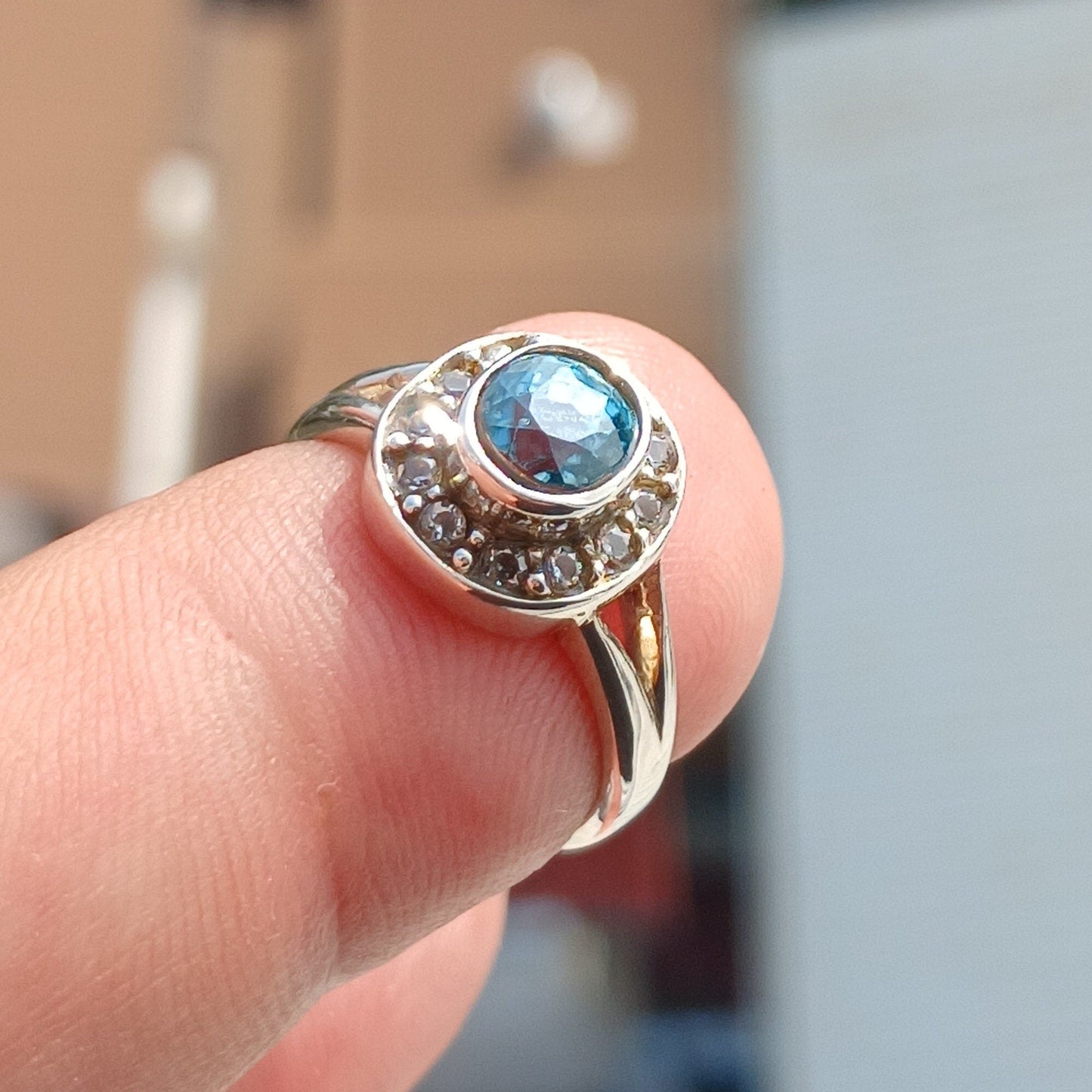 Natural Blue Zircon Cocktail Ring