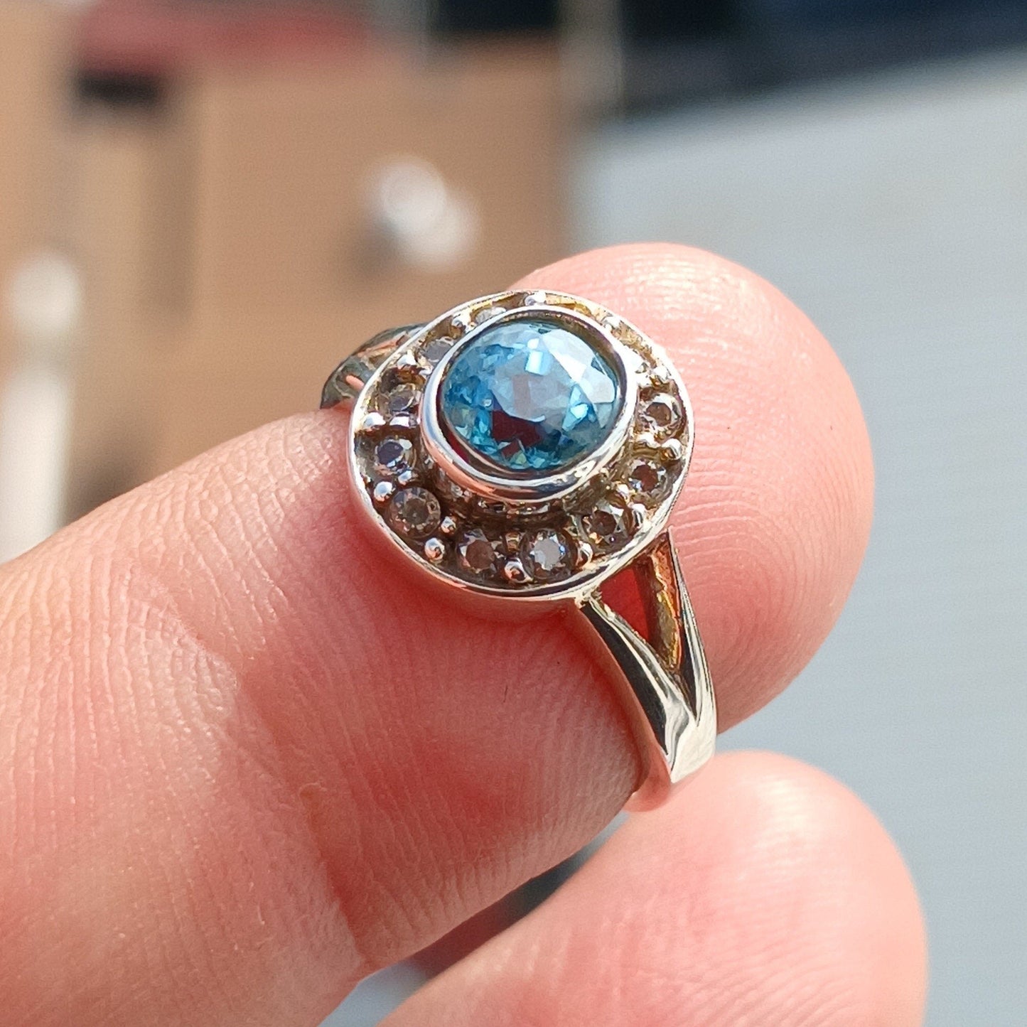 Natural Blue Zircon Cocktail Ring