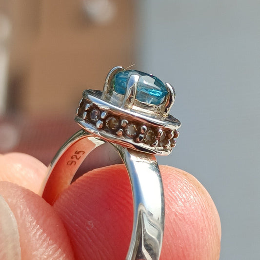 Natural Blue Zircon Sterling Silver Solitaire Ring