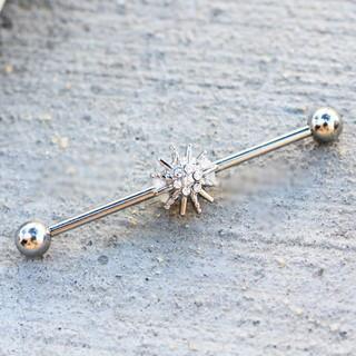 316L Stainless Steel Jeweled Sparkling Star Industrial Barbell