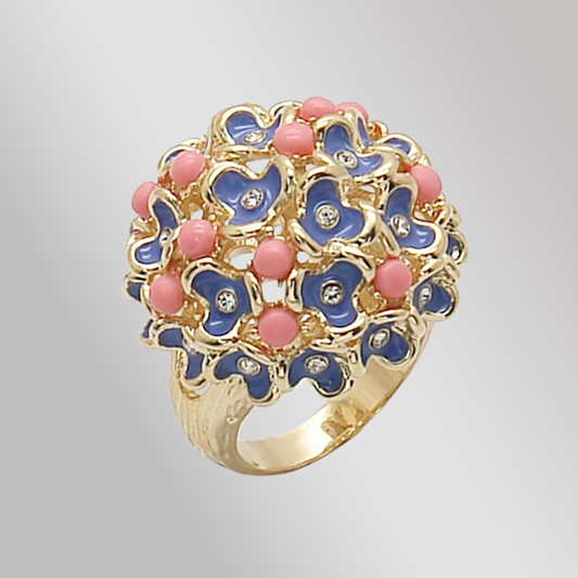 Gold Brass Ring with Semi-Precious in Rose