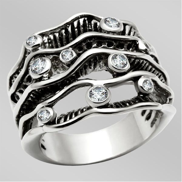 3W221 - Rhodium Brass Ring with AAA Grade CZ  in Clear