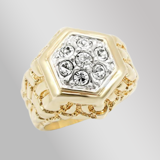 2W037 - Gold+Rhodium Brass Ring with Top Grade Crystal  in Clear