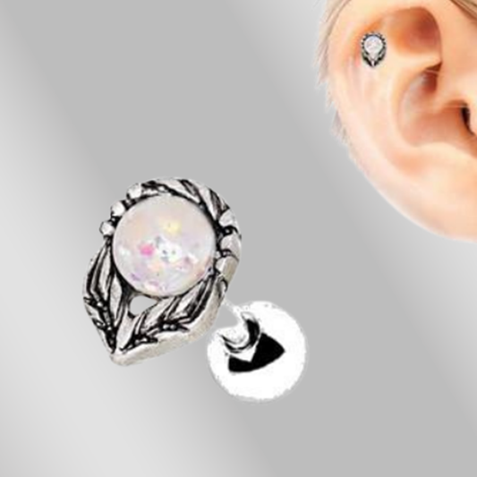 316L Stainless Steel Synthetic Opal Flower on a Stem Cartilage Earring