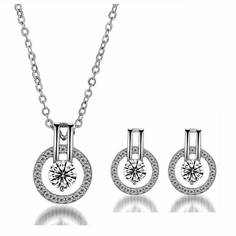 Silver Cubic Zirconia Necklace and Earring Set for Women