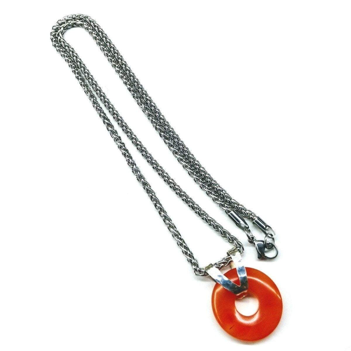 Silver and Steel Orange Gemstone Donut Necklace