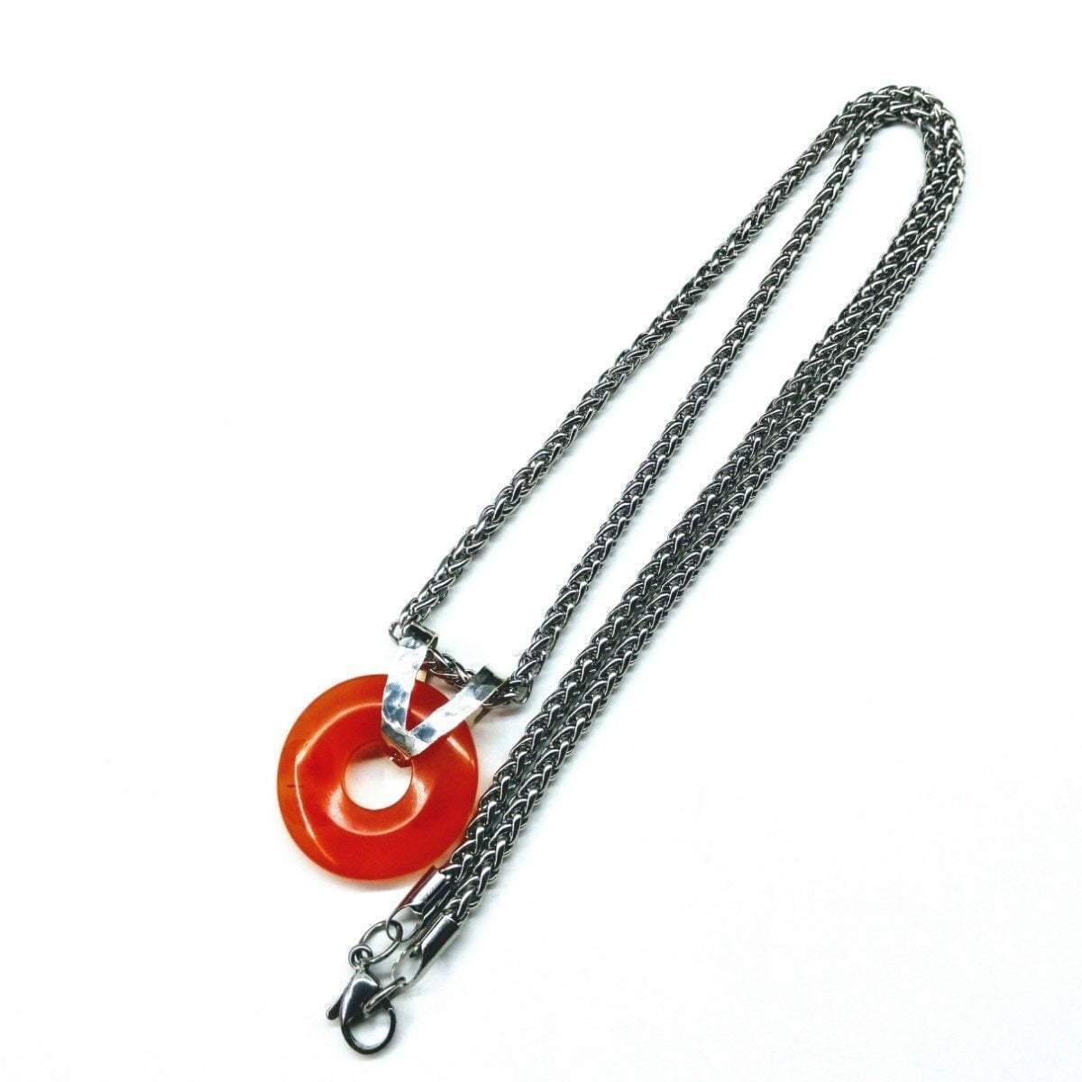 Silver and Steel Orange Gemstone Donut Necklace