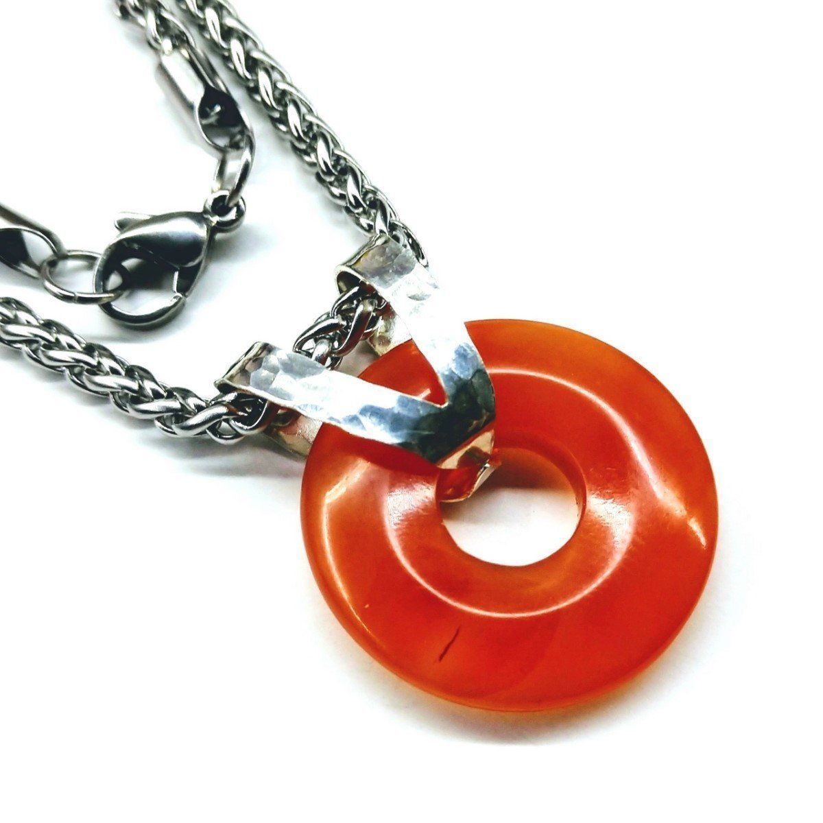 Silver and Steel Orange Gemstone Donut Necklace