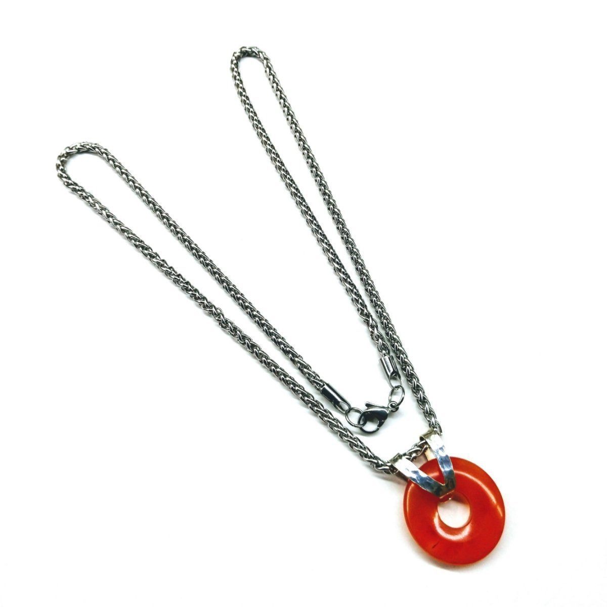 Silver and Steel Orange Gemstone Donut Necklace