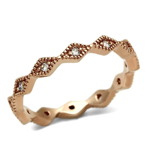 Rose Gold Brass Ring with AAA Grade CZ in Clear