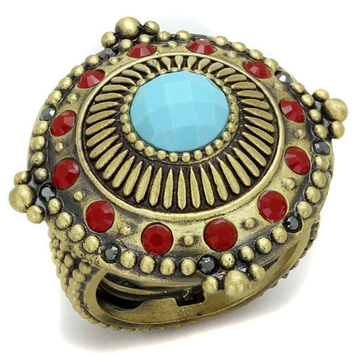 LO3890 - Antique Copper Turquoise Brass Ring