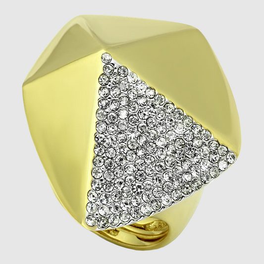 LO3902 - Gold+Rhodium Brass Ring with Top Grade Crystal  in Clear