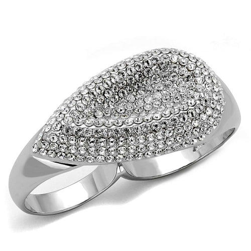 LO3913 - Rhodium Brass Ring with Top Grade Crystal