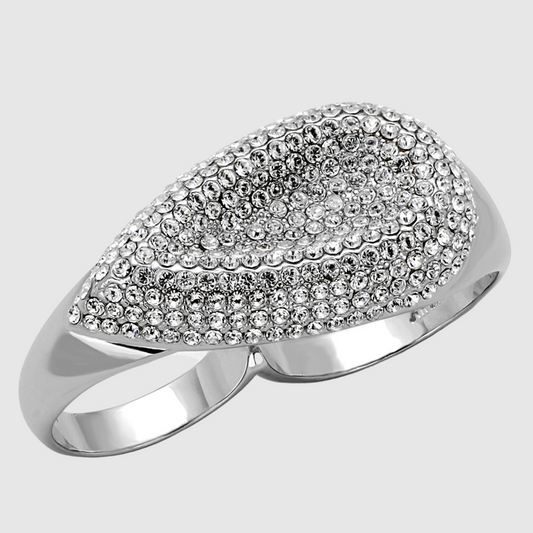 LO3913 - Rhodium Brass Ring with Top Grade Crystal