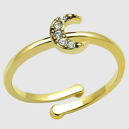 LO4046 - Flash Gold Brass Ring with Top Grade Crystal  in Clear