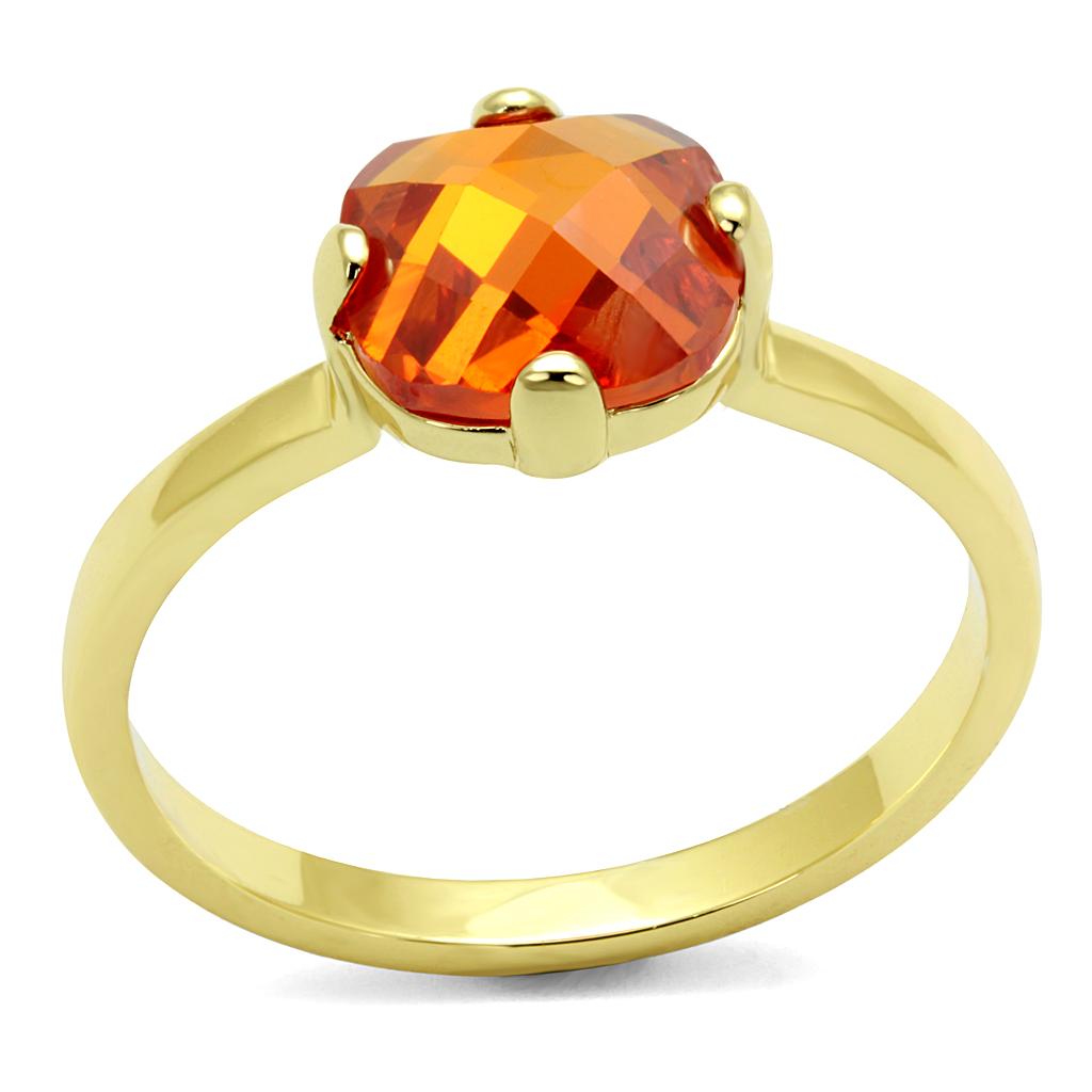 LO4079 - Flash Gold Brass Ring CZ  in Orange