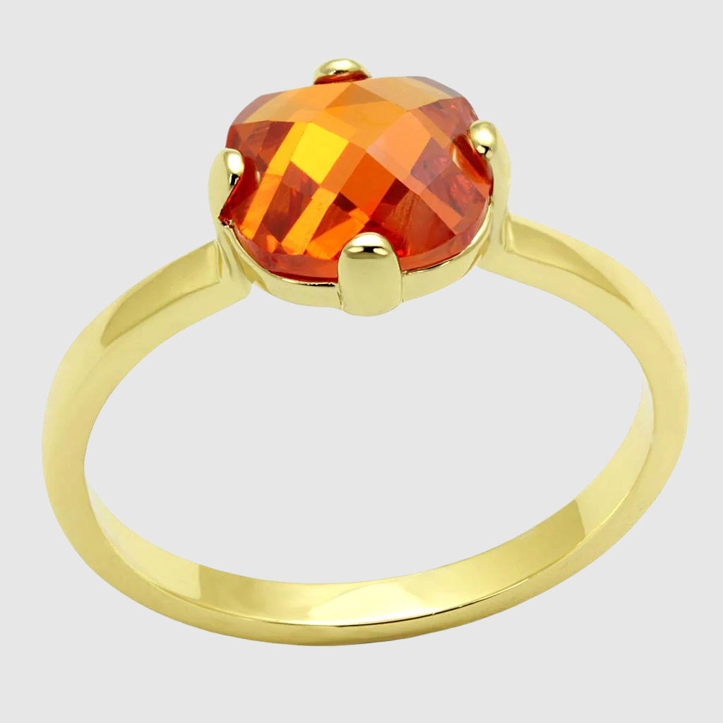 LO4079 - Flash Gold Brass Ring CZ  in Orange