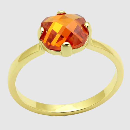 LO4079 - Flash Gold Brass Ring CZ  in Orange