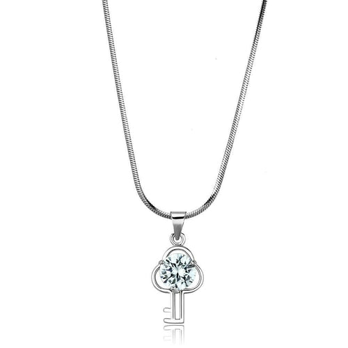 LO4161 - Rhodium Brass Chain Pendant with AAA Grade CZ  in Clear