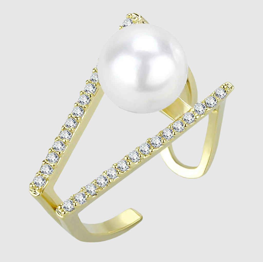 LO4246 - Flash Gold Brass Pearl Ring