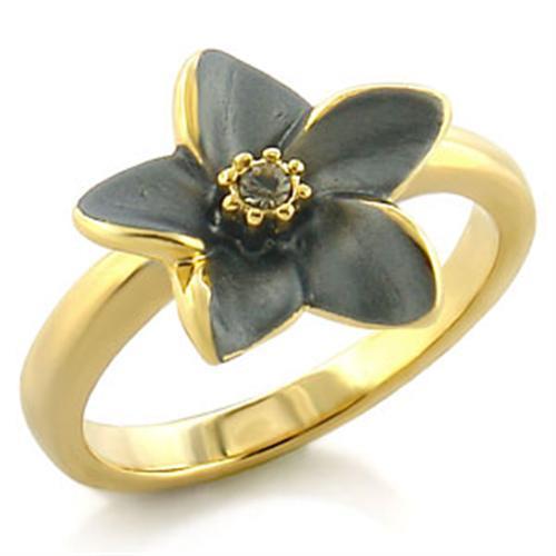 LO520 - Gold White Metal Ring in Black Diamond