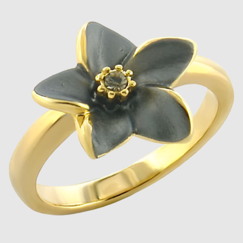 LO520 - Gold White Metal Ring in Black Diamond