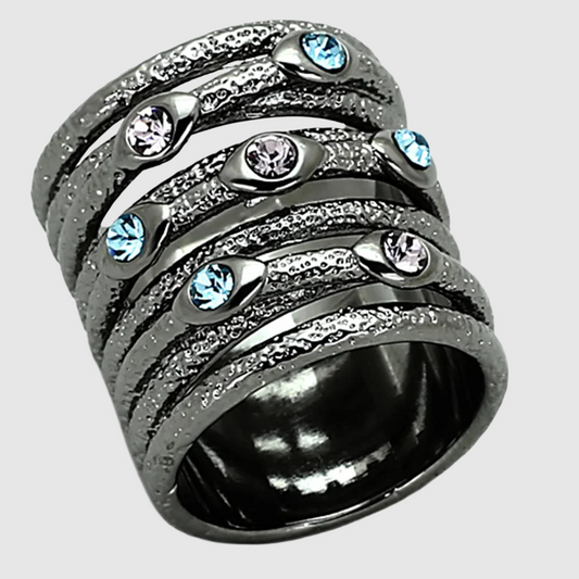 LOA883 - Ruthenium Brass Ring with Top Grade Crystal