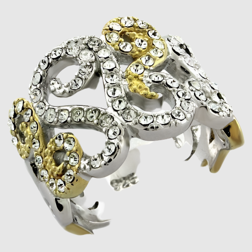 LOAS1019 - Gold+Rhodium Top Grade Silver Ring