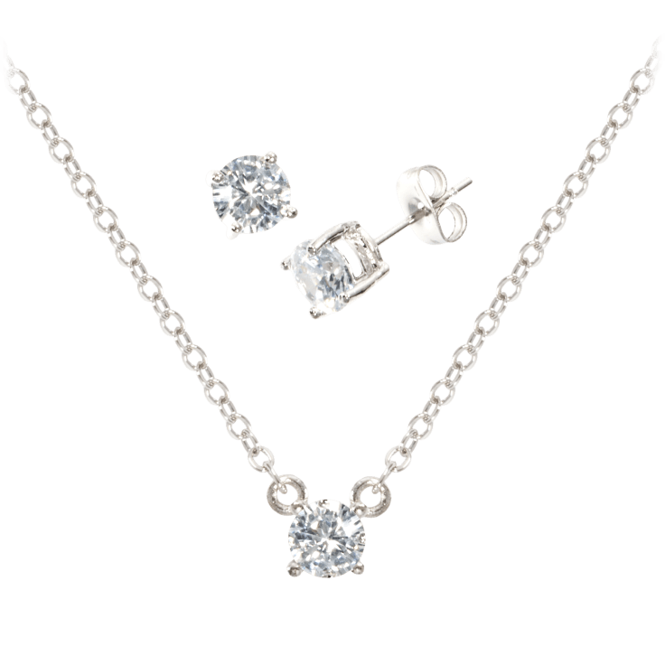 White Gold Cubic Zirconia Necklace and Earring Set for Women