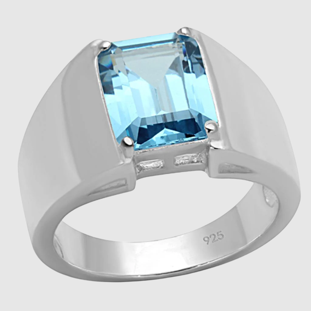 LOS742 - Silver 925 Sterling Silver Ring with Synthetic Spinel in Sea