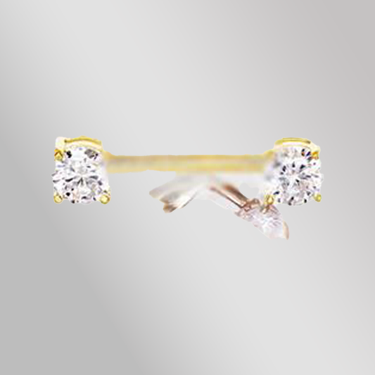 14K Yellow Gold Prong Setting CZ Nipple Bar