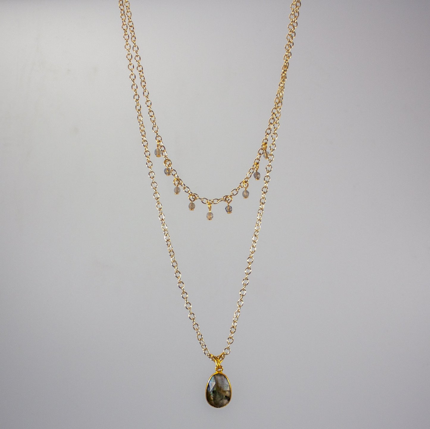 Labradorite Layered Pendant and Beads Necklace