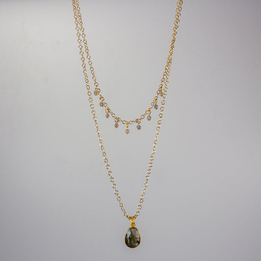 Labradorite Layered Pendant and Beads Necklace