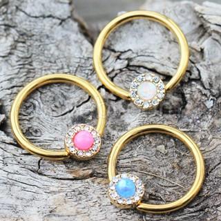 Gold Plated Synthetic Opal Captive Bead Ring