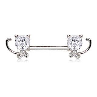 316L Stainless Steel Jeweled Kitty Cat Nipple Bar