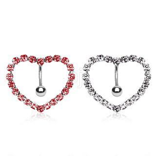 316L Surgical Steel Prong-Set Gemmed Heart Top Down Navel Ring