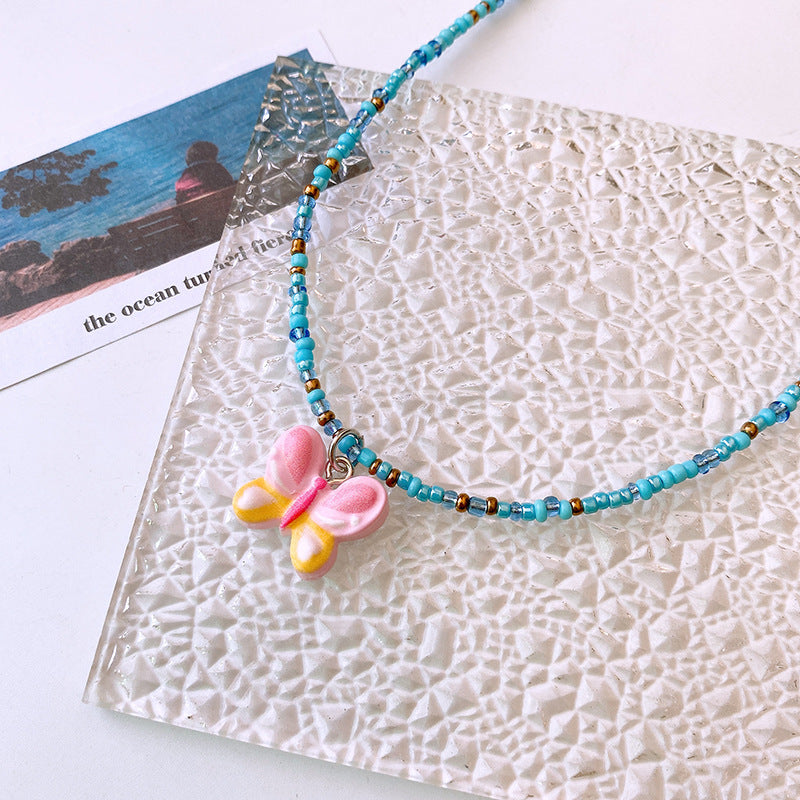 Cute Children’s Butterfly Heart Clavicle Necklace Dopamine Girl