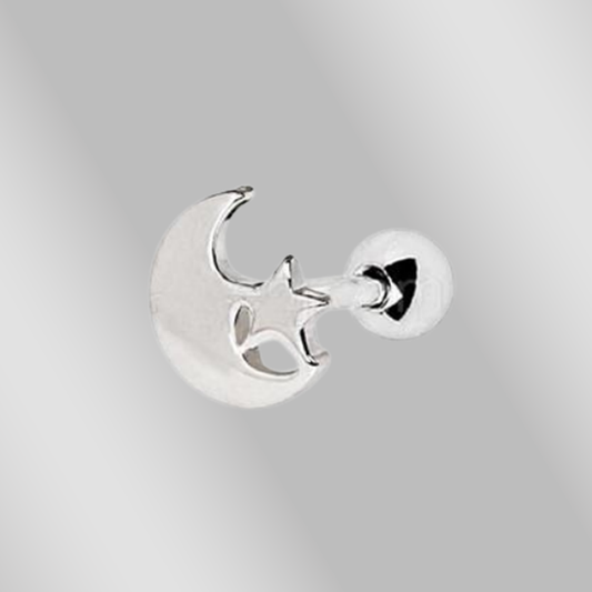 316L Stainless Steel Moon and Star Cartilage Earring